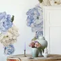 Blue White Peony Floral Bouqets with Green Leaves Wall Decal Sticker