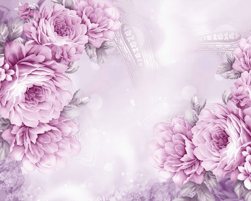 Papier peint panoramique pivoines roses dessinées