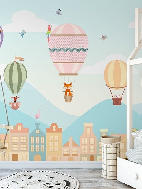 Kinder Fototapete Heißluftballon und Kleines Haus