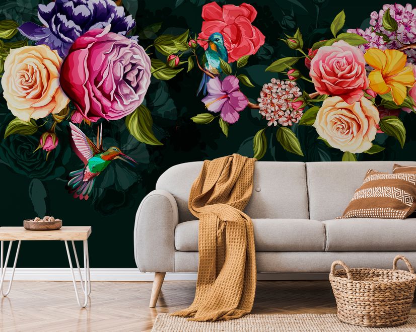 Dark Colorful Flowers Wallpaper Mural