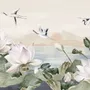 White Lotus Floral and Crane Birds Wallpaper Mural