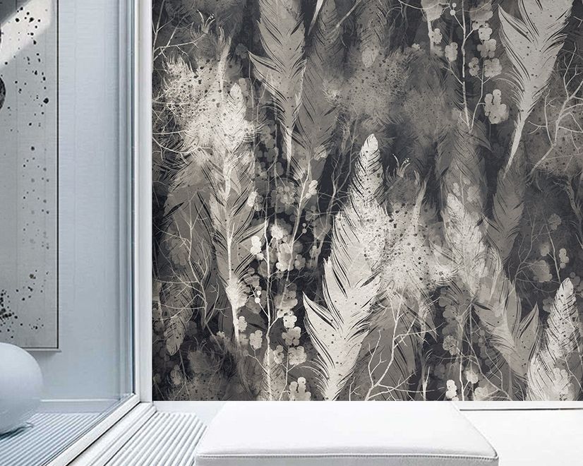 Dark Feather Monochrome Wallpaper Mural