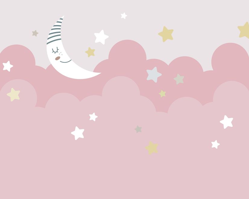 Cartoon Pinker Himmel und Mond Fototapete