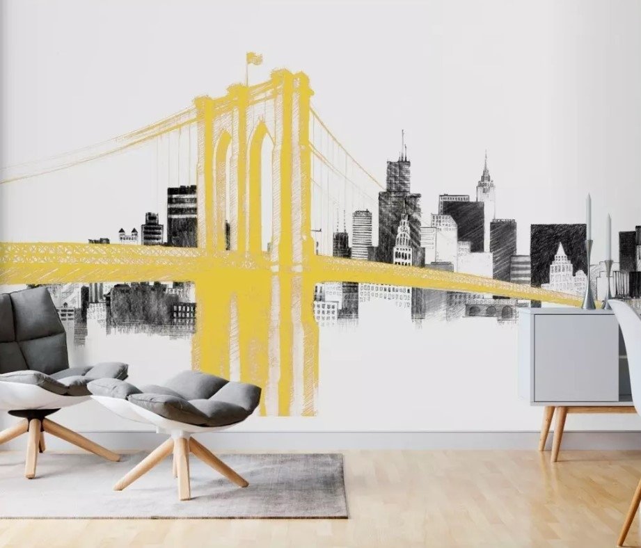 Aquarellstadt mit Brooklyn Bridge Fototapete - Selbstklebende