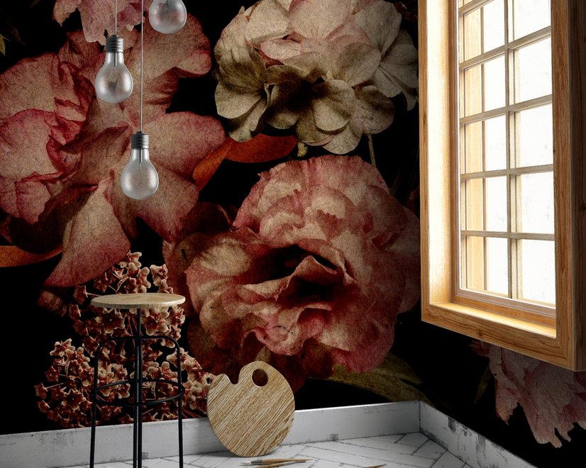 Papier peint panoramique floral vintage foncé