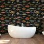 Vintage Style Aqua Fish Art Wallpaper Mural