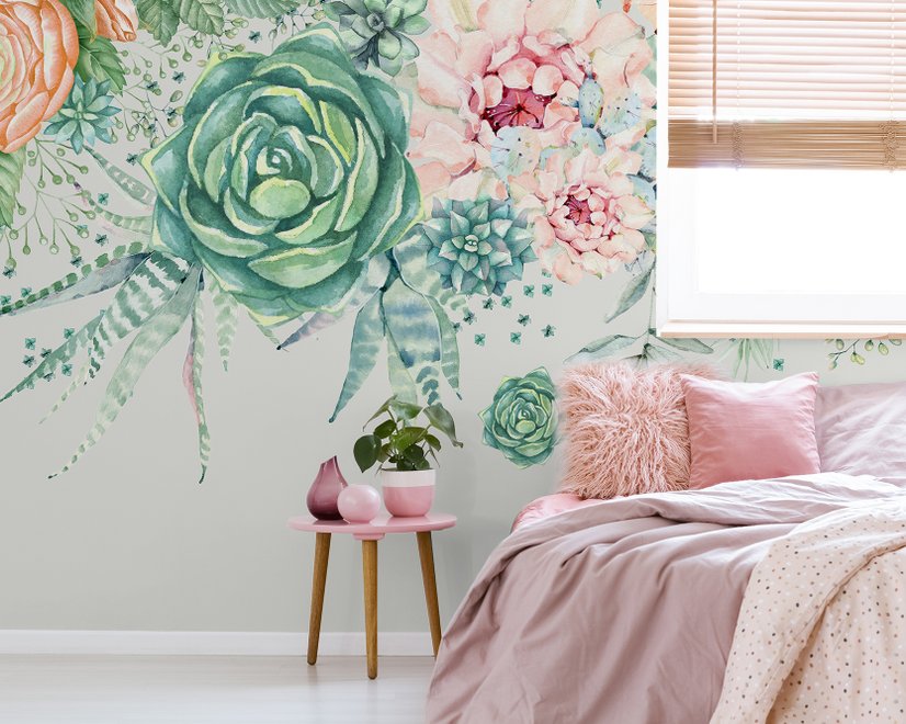 Papier peint panoramique art floral vert tendre nostalgique