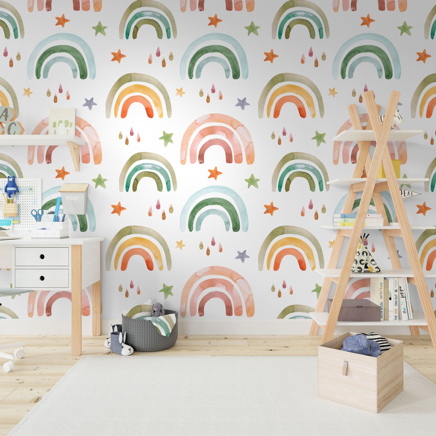 Kids Colorful Rainbow with Drops Wallpaper Mural - Peel and Stick
