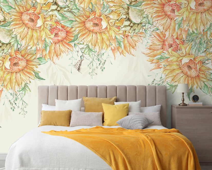 Drawing Art Sunflowers Wallpaper Mural