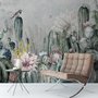 Watercolor Cactus with Flowers Wallpaper Mural