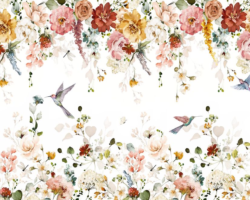 Papier peint panoramique aquarelle avec oiseaux