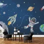 Kids Watercolor Space with Spaceship and Astronaut Wallpaper Mural