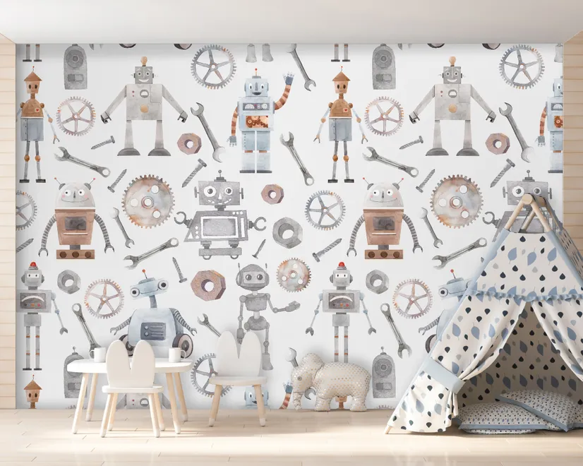 Papier peint robot aquarelle enfants