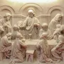 3D Embossed Look Cement Religious Sculpture Wallpaper Mural