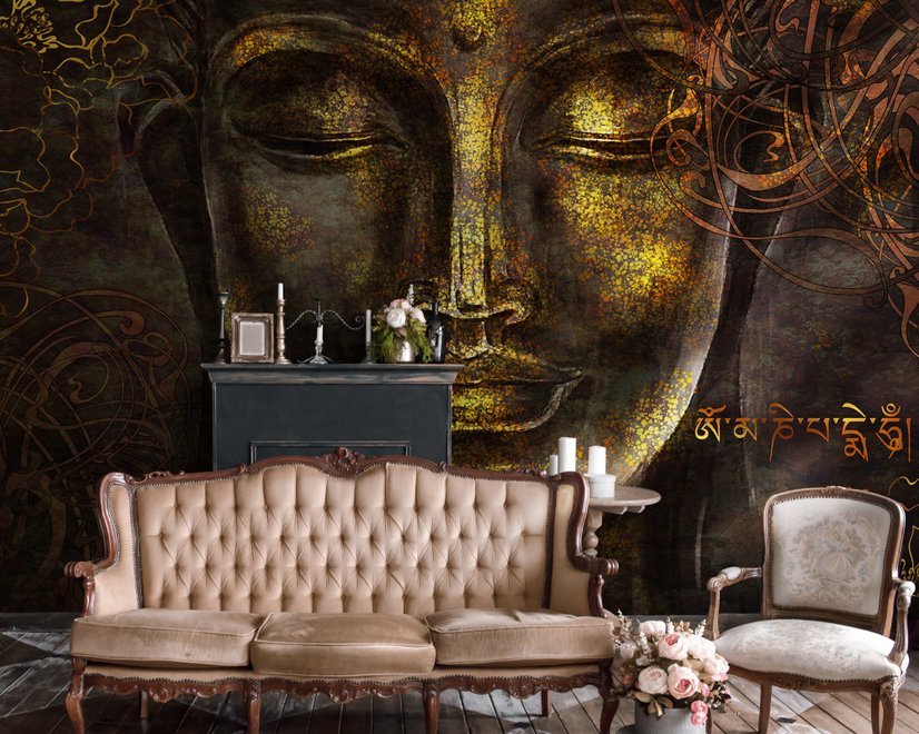 Buddhistische Kunst Gold Stil 3D Look Buddha Fototapete