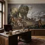 Medieval Lake Landscape with Boats Wallpaper Mural