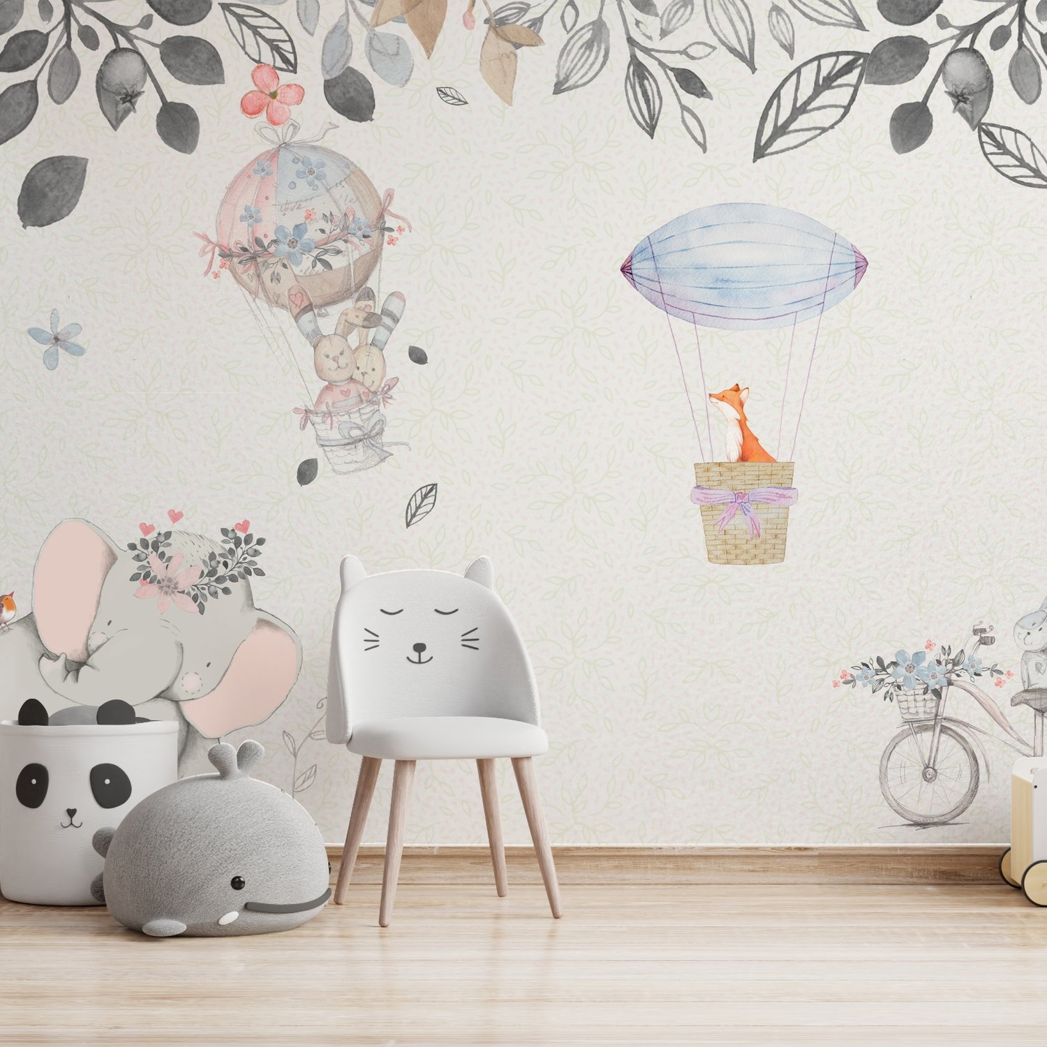 Baby Elephant with Hot air Balloons Wallpaper Mural - Peel and Stick