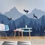 Papier peint forêt enneigée cerf silhouette bleu foncé enfants
