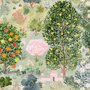 Watercolor Citrus Trees and Floral Brach Wallpaper Mural