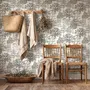 Monochrome wallpaper with grey tree toile on a clean white ground
