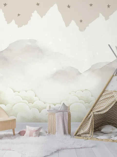 Kids Mountain with Clouds Wallpaper Mural