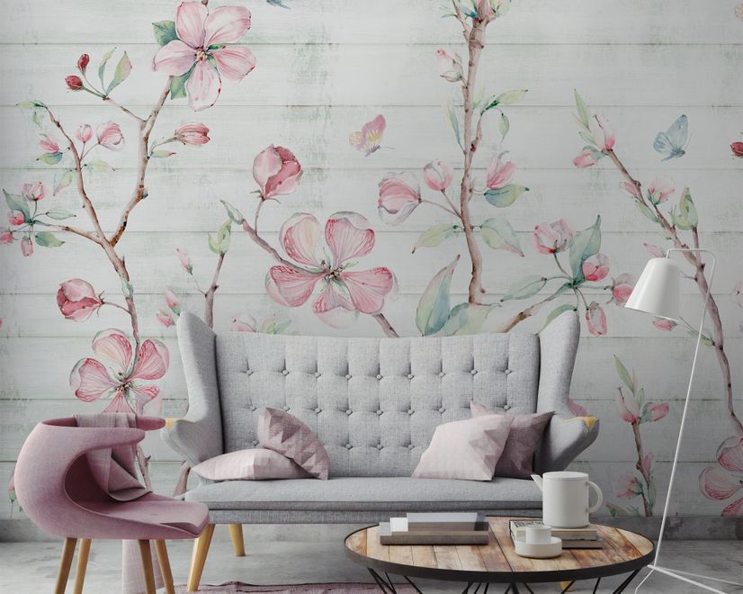 Watercolor Cherry Blossom Wallpaper Mural