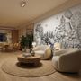 Monochrome Cactus Floral with Flamingo Drawing Wallpaper Mural