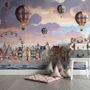 Kids Harbor Village and Hot Air Balloons Wallpaper Mural