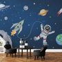 Kids Watercolor Space with Spaceship and Astronaut Wallpaper Mural