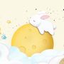 Baby Cartoon Hase und Gelber Mond Fototapete
