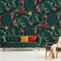 Red Floral and Palm Leaf Pattern Wallpaper Mural