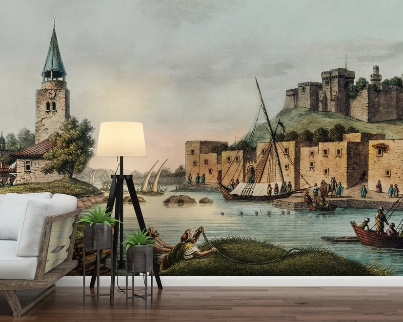 Papier peint panoramique remparts historiques au bord de mer