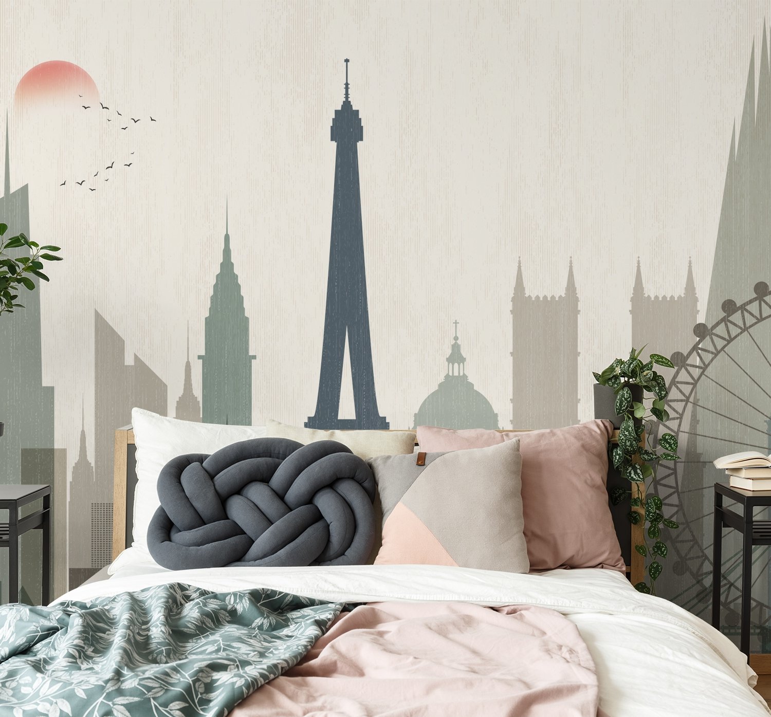 Paris City with Eiffel Tower and Amusement Park Wallpaper Mural - Peel and Stick