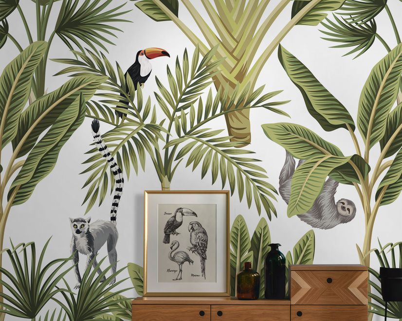 Banana Leaf with Toucan Koala Animals Wallpaper Mural