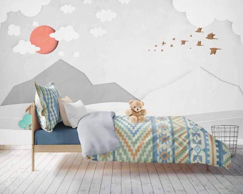 Kids White Gray Mountain Landscape Wallpaper Mural