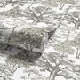 Monochrome wallpaper with grey tree toile on a clean white ground