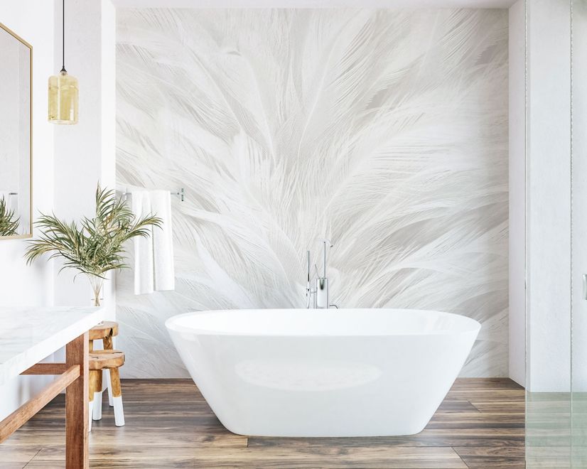 Monochrome Feather Pattern Wallpaper Mural