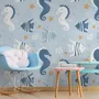 Zebrafish and Seahorse Wallpaper Mural