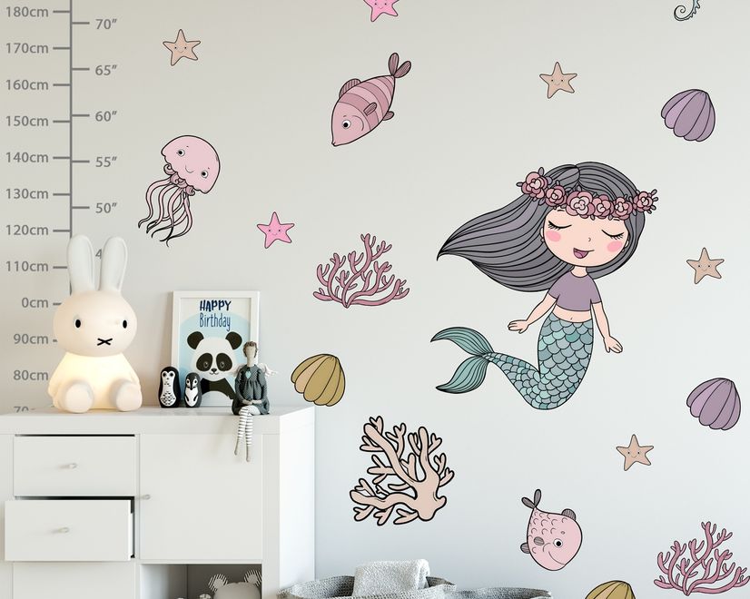 Kinder Meerjungfrau Ariel und Unterwasser Wandtattoo