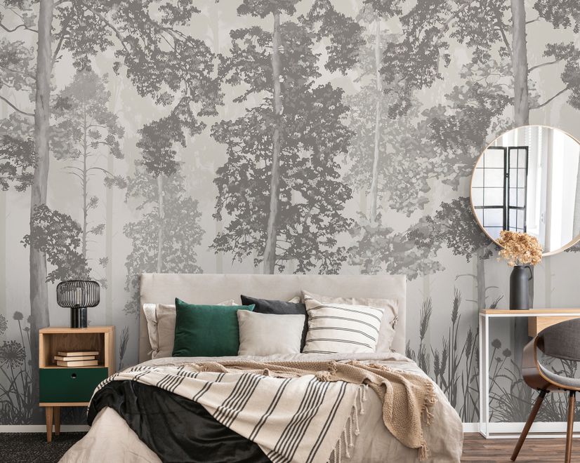 Monochrome Tree Forest Silhouette Wallpaper Mural