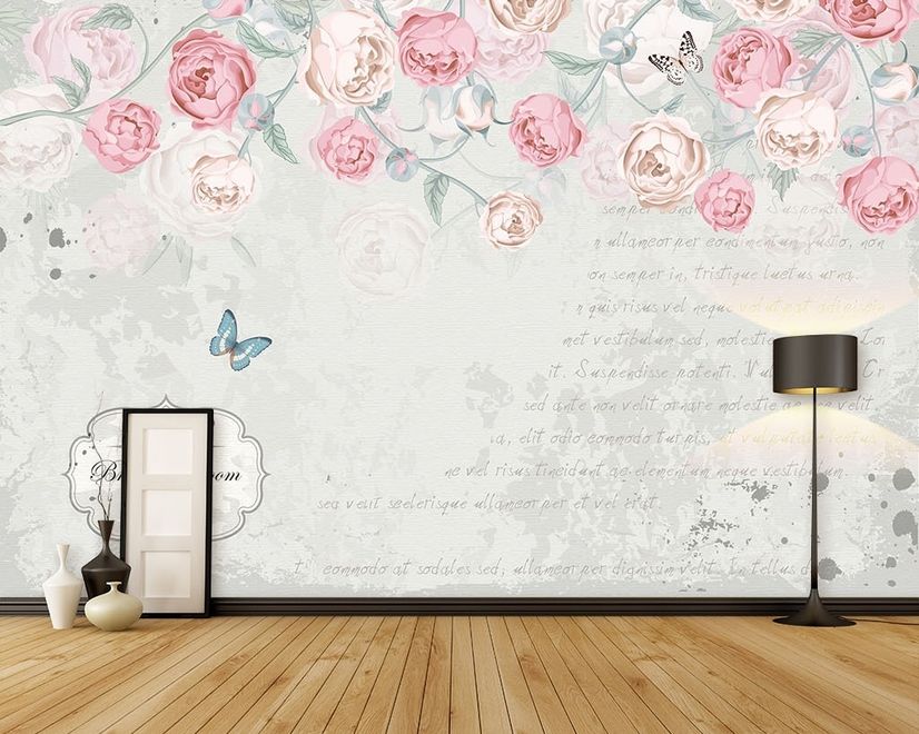 Pink Victorian Vine Flower Wallpaper Mural