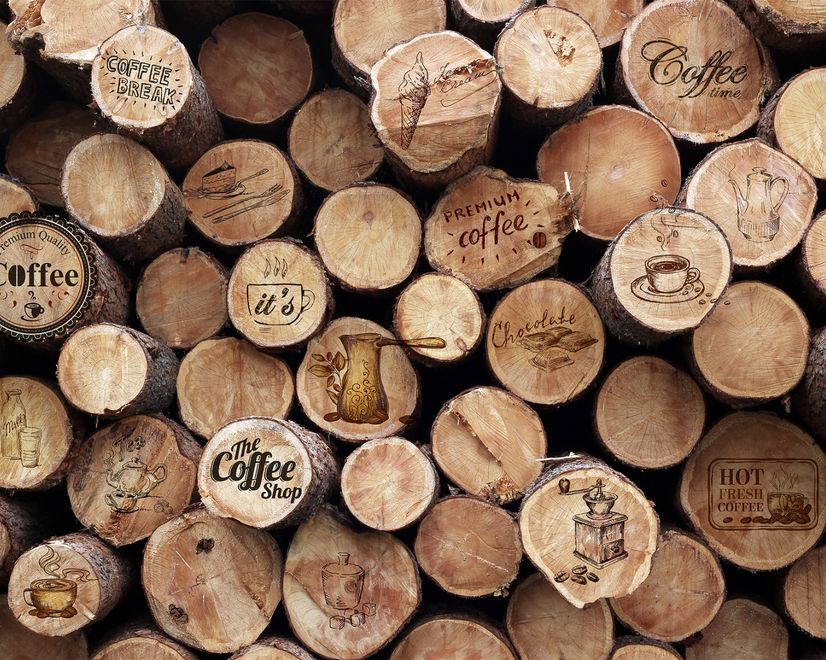 Coffee Shop with Wood Wall Wallpaper Mural