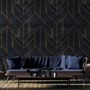 Papier peint panoramique géométrique Art déco avec fausses lignes dorées