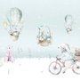 Cartoon Winterscape and Squirrels with Hot Air Balloons Wallpaper Mural