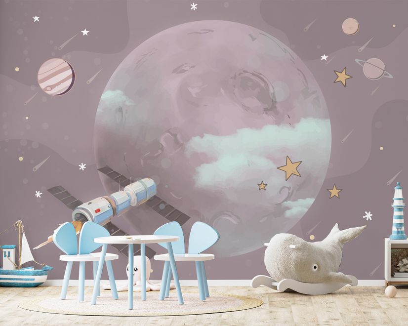Cartoon Planets and Starry Space Wallpaper Mural