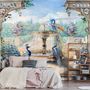Painting Garden with Fountain, Peacock and Roman Column Wallpaper Mural