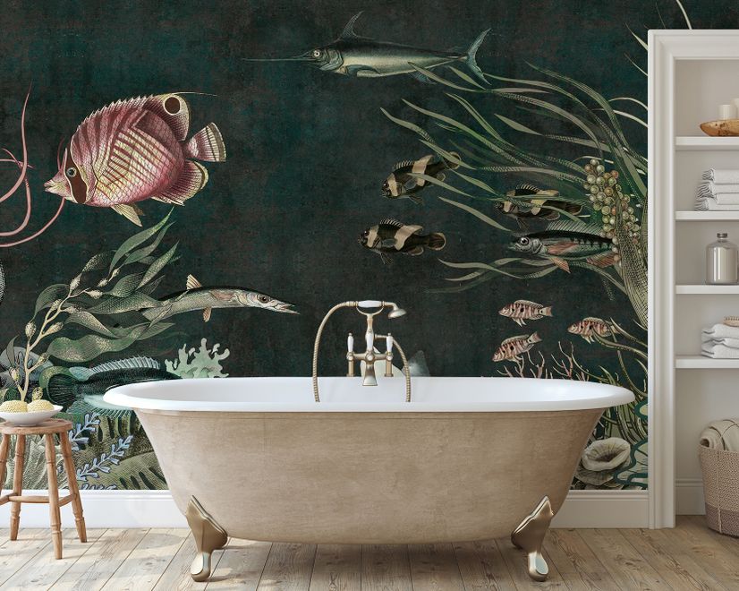 Nostalgic Underwater Fish Art Wallpaper Mural