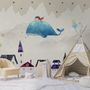 Cartoon Village and Little Child on the Flying Whale Wallpaper Mural
