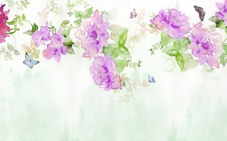 Papier peint panoramique floral aquarelle Pivoine