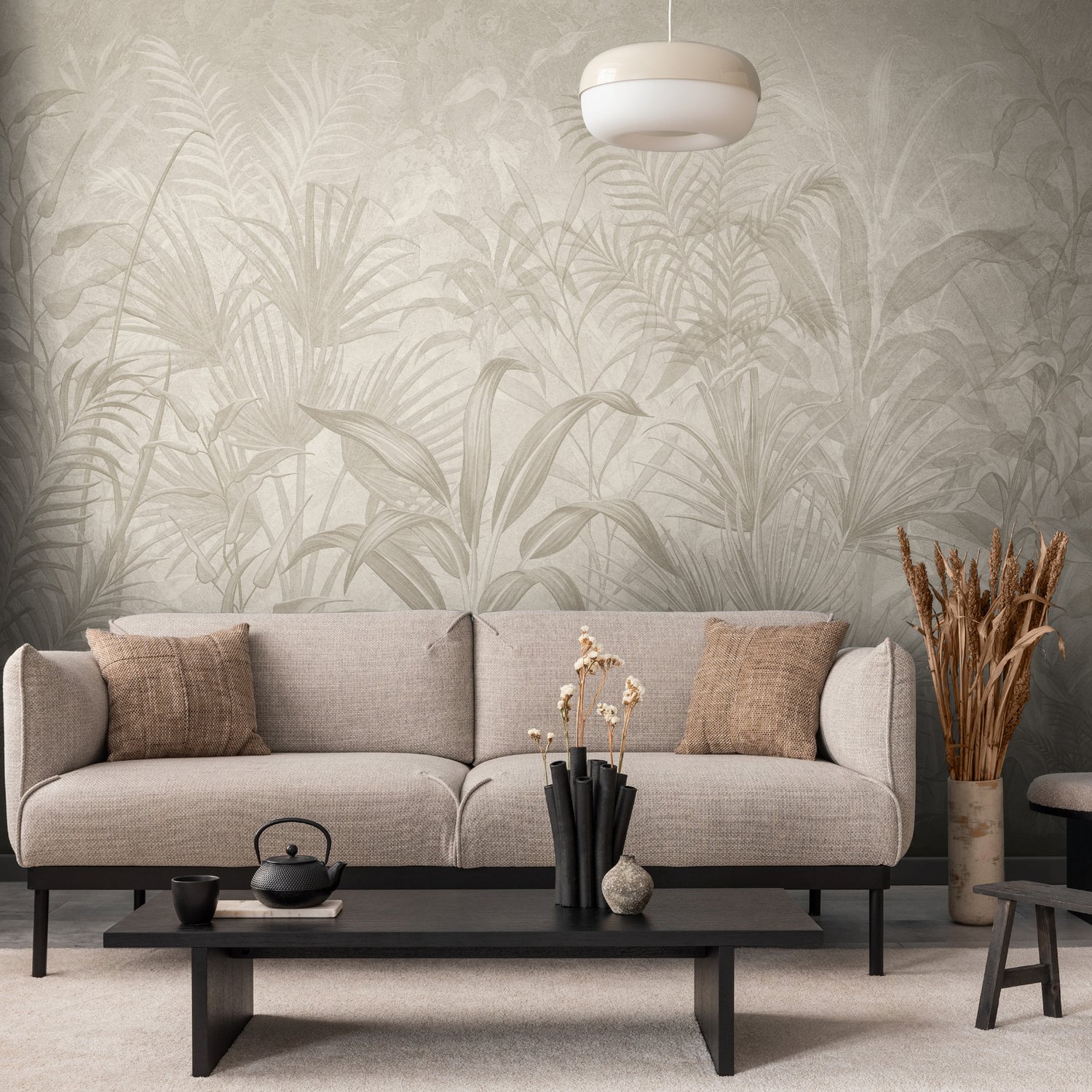 Monochrome Tropical Botanical Wallpaper Mural - Peel and Stick